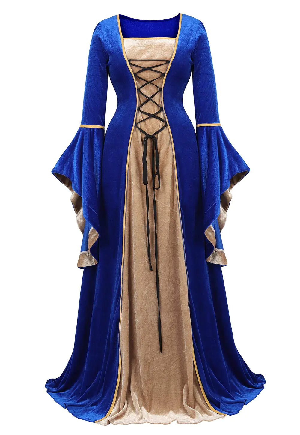 Haorugut Blue Renaissance Dress Women Costume Medieval Dress for Women Queen Costume Velvet Blue 3XL