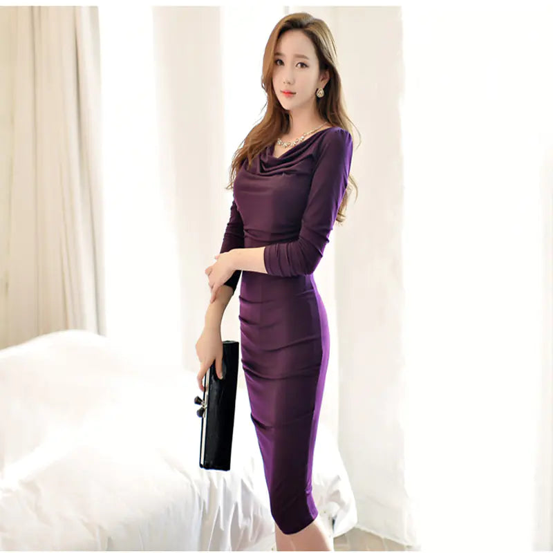 Ladies Elegant Long Sleeve Slim Fit Dress