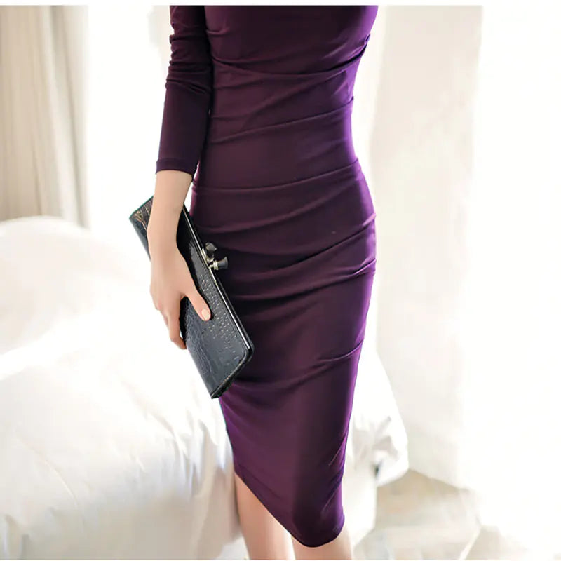 Ladies Elegant Long Sleeve Slim Fit Dress